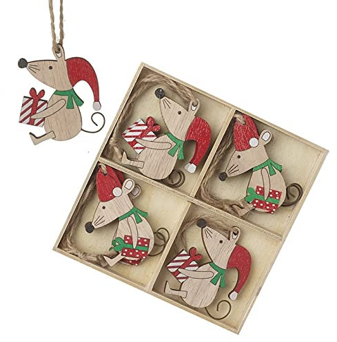 Lot de 8 boules de Noël en bois à suspendre en forme de souris