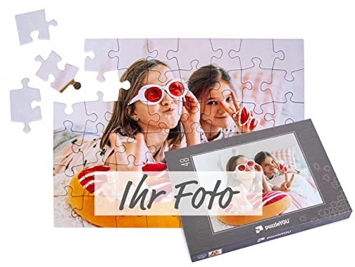 puzzleYOU Fotopuzzle selbst gestalten - Fotopuzzle 48 Teile, Schachtel-Design Grau - Puzzle mit eigenem Bild erstellen - 48 Teile Puzzle individuell Bedrucken