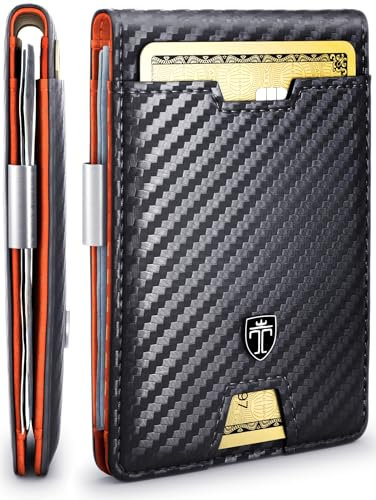 TRAVANDO, Portafoglio sottile da uomo con fermasoldi, blocco RFID, porta carte di credito da uomo, con scatola regalo, slim