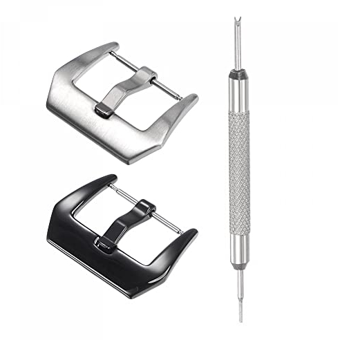 sourcing map Dornschließe Ersatzschließe für Uhrenarmbänder Mattiert Silber poliert Schwarz PVD-Schließe Rostfreier Stahl für 24mm Uhrenarmbänder mit Entferner