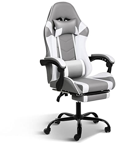 YSSOA Gaming Office High Back Computer Ergonomic Adjustable Swivel Chair with Headrest and Lumbar Support, Grey White
