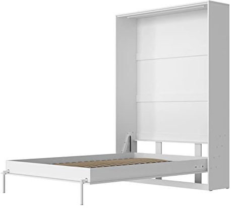 SMARTBett Schrankbett Classic mit Gasdruckfedern 140x200cm Vertikal Weiss | Wandbett, Wandklappbett fürs Gästezimmer, Büro, Wohnzimmer, Schlafzimmer