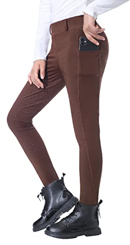 beroy Reithose Kinder Mädchen Silikon Vollbesatz High Waist Winter Reitleggings mit Handytasche und Gürtelschlaufen Schwarz XS