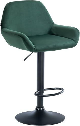 CLP Barhocker Braga Samtbezug mit Metallgestell I Höhenverstellbar und 360 drehbar I Moderner Barstuhl mit Fußstütze für Küche und Bar, Farbe:dunkelgrün, Gestell Farbe:schwarz