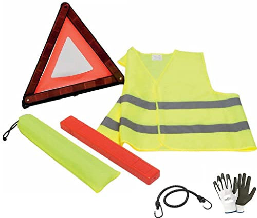 KOMPATIBEL MIT SEAT Ibiza SOL KIT FÜR Auto Motorrad LKW WARNDREIECK + Fluo Jacke + Koffer FÜR STRASSENFAHRZEUGE ZUGELASSENES SOS KIT