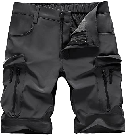 Hiauspor Kurze Hosen Herren Sommer Leichte Cargo Shorts mit 7 Taschen Bermuda Wanderhose Cargohose Herren kurz MTB Hose Radhose Chino Sport Stretch Fahrrad Radlerhose Arbeitshosen(Dunkelgrau,3XL)