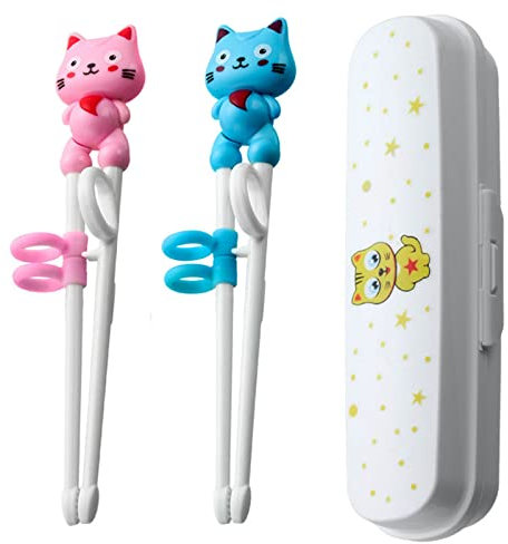 2 paia Bacchette per Bambini,Gatto Bacchette per Allenamento Apprendimento ,Bacchette Riutilizzabili per Bambini con Custodia, Adatte ai Principianti