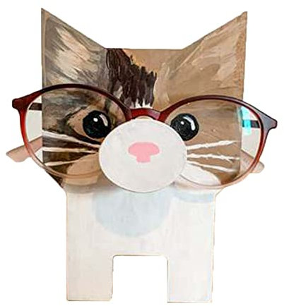 TITA-DONG Niedlicher, Kreativer Tier-Brillenhalter, Haustier-Brillenständer, Brillenständer aus Holz, Sonnenbrillen-Präsentationsständer für Zuhause, Büro, Schreibtisch, Dekoration, Zubehör(Katze)
