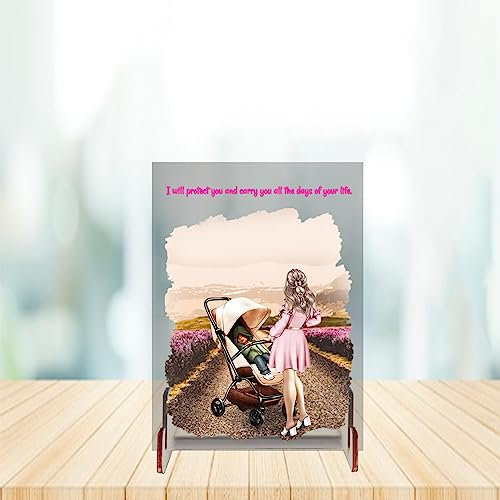 MyMagicMemory Personalisiertes Acrylglas Mutter und Kind | Mutter mit Kinderwagen Scheibe | Mama und Baby Acrylscheibe | Unendliche Liebe | Muttertag Geschenk | Individuell konfigurierbar