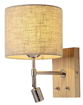 Klobvtt Apliques de pared de madera Lámpara de pared con pantalla de tela moderna Lámpara de pared de lectura junto a la cama con interruptor, apliques de cabecero ajustables Focos giratorios de pared