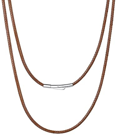 Bestyle Lederband Kette Herren 2MM Collier Damen Kautschuk Halsband 66cm lang geflochtene Lederkette mit Hebelverschluss Braun DIY Modeschmuck Accessoire für Jungen