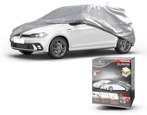 Walser Abdeckplane Auto All Weather, Abdeckplane wasserdicht, 100% wetterfeste Auto Abdeckplane, Autoabdeckung Outdoor, Auto Abdeckplane wasserdicht, Autoplane Vollgarage Größe 1 PKW Silber