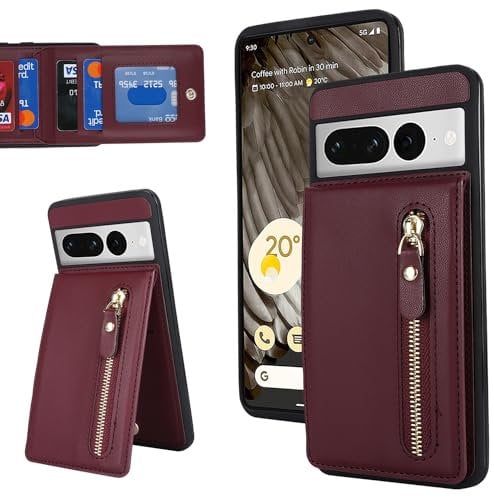 SailorTech for Google Pixel 7 Pro Case with Card Holder for Women, for Pixel 7 Pro Phone Case Wallet with Strap Credit Card Slots Kickstand Zipper Shockproof Case for Pixel 7 Pro - Burgundy