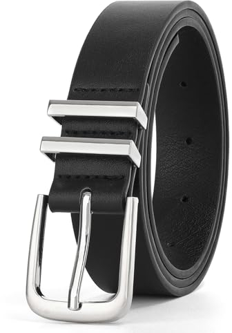 WHIPPY Leder Gürtel Damen Ledergürtel Herren Mode Gürtel silberne Schnalle für Jeans Hosen,schwarz 100cm