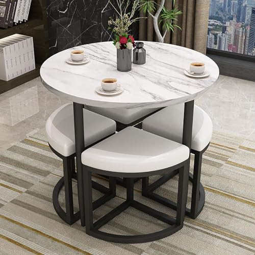 OCAZI Rundes Möbelset Mit Tisch Und Stühlen, Frühstücksbar, Esstisch Und Stühlen, Moderner Küchentisch Für Abendessen, Runder Konferenztisch Für Zuhause/Garten/Restaurant 80x75cm/31.5x29.5in(WxH) #10