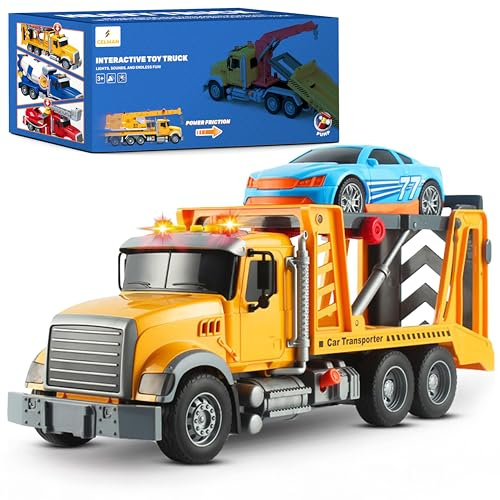 CELMAN Abschleppwagen Spielzeug Großer Transporter LKW Lastwagen 1:16 Abschlepper Inklusive Rennwagen, Sound und Licht Fahrzeuge Spielzeugauto Geschenk für Kinder ab 3 4 5 6 7 8 Jahre