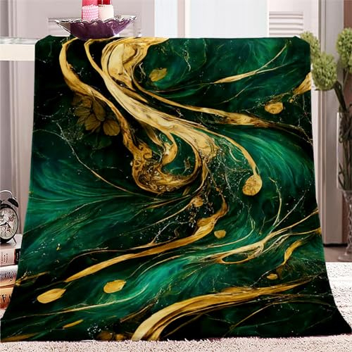 PLEETS Kuscheldecke Flauschige Decke 150 x 200cm Marmor Gold und Grün Super Weich Fleecedecke auch als Wohndecke, Tagesdecke, Sofadecke & Wohnzimmer geeignet, Überwurf Decke Sofa & Couch