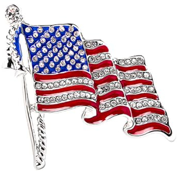 Rhinestone American Flag Brooch Exquisite USA Flag Lapel Pins Crystal American Flag Pin for Clothes Scarf Bag Hat Lapel US Brooches Patriotic Medal Brooches Men and Women's Birthday Gifts