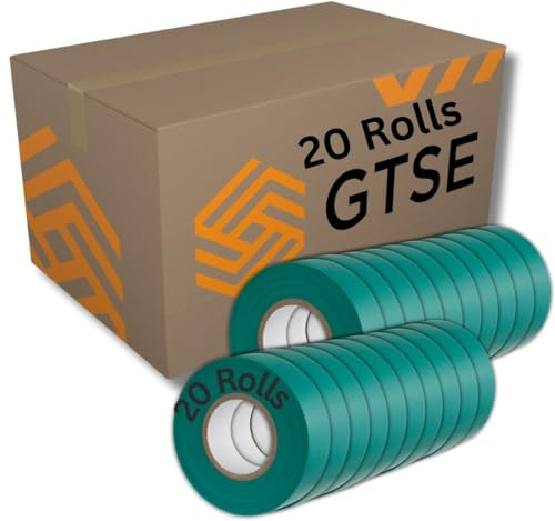 GTSE Green Electrical Tape, 19mm x 20m, 20 Rolls of Strong Self-Adhesive PVC Insulation Tape for Insulating, Repairing and Protecting Electrical Wires