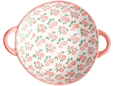 TYMYYS Cuencos Aperitivos Ceramica, Tazón De Fideos Instantáneos Japoneses, Bol Cocina, Bol Ensalada, Cuencos Sopa, Soperas-Rosa y blanco-23x18x6cm, 800ml