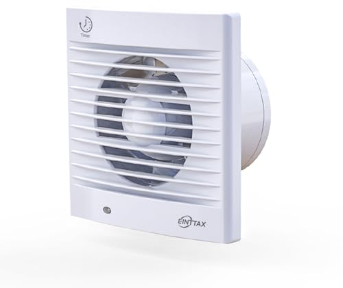 EINTTAX 4 Inch 100mm Bathroom Extractor Fan, 12W Silent Powerful Bathroom Extractor Fan, Airflow 130m³/h, Wall/Window Mounted Ventilation Exhaust Fan for Kitchen Toilet Garage - White (No Timer)