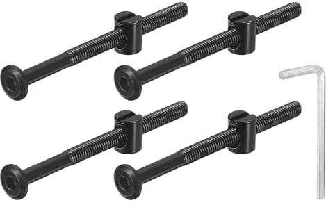 QUARKZMAN 4Pcs Tornillos de Cabeza Hexagonal, M6x80mm Negro | Tornillos de Muebles con Llave para Sillas, con Tuercas de Barril