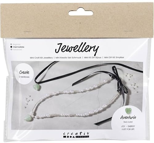 Mini Craft Kit Jewellery - Create Two Necklaces with an Aventurin Heart Crystal - Joy, Energy, Lust for Life - Intermediate Level Jewellery Kit