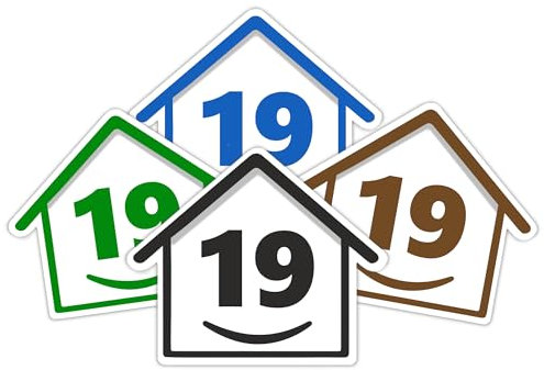 4 x Bin Numbers for Wheelie Bins, 1-99, 15cm ‘Happy House’ Colour Design Dustbin Stickers, Easy Application Stick On Number Stickers - Weatherproof Self Adhesive Vinyl – Blue, Black, Green, Brown (19)