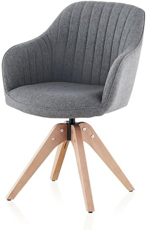 TUKAILAI Drehstuhl Esszimmer Leinen, Esszimmerstühle Drehbar mit Armlehnen Rückenlehne Massivholzbeine,Küchenstuhl Polsterstuhl Armlehnenstuhl Stuhl Sessel für Wohnzimmer Küche Schlafzimmer, Grau