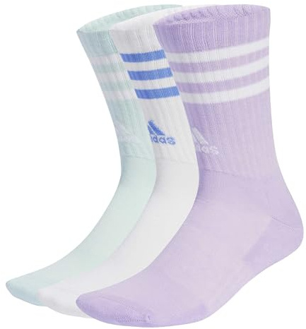 adidas Unisex - Adulto 3-Stripes Cushioned Crew Socks 3 Pairs, Powder Plum/White/Halo Mint, 6.5-8