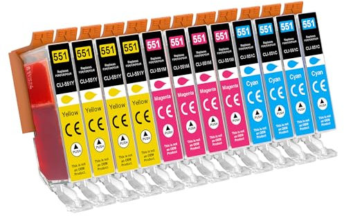 551 XL Kompatibel für Canon CLI-551 XL Druckerpatronen für Canon Pixma MX925 IP7250 MG5650 MX725 MG6450 IX6850 MX920 MG5550 IP7200 MG6650 MG5450 (12er-Pack)