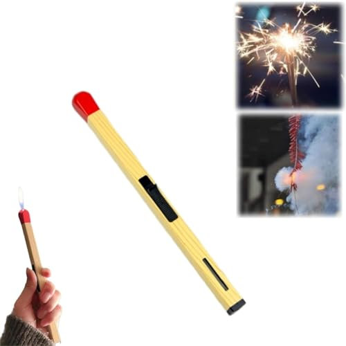 Match Shaped Lighter Stick - Creative Refillable Butane Lighter With Adjustable Flame Size, Windproof for Camping, BBQ, Fireplaces, Candle (Yellow)