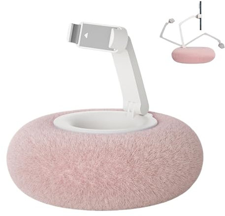 Fuzzy Bowl with Holder, Tablet Pillow Stand, Compatible with 4.7-13 Phone/Tablet, 360°Adjustable Phone Holder for Bed with Soft Plush Fabric, Detachable Bowl
