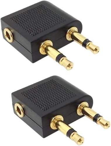 Xingdianfu Doppio adattatore maschio da 3,5 mm (1/8) a 3,5 mm femmina AUX Audio Jack per l'uso delle cuffie sul volo aereo (2 Pack)