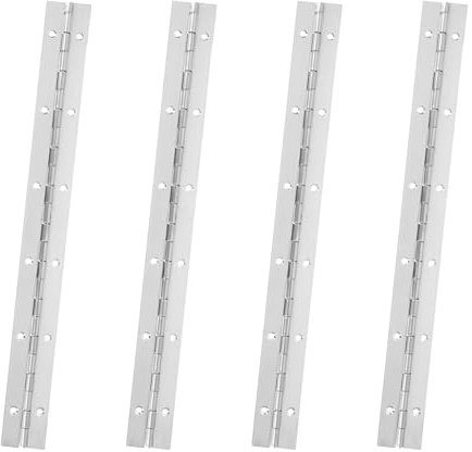 4PCS 12'' Silver Continuous & Piano Hinges, Heavy Duty Stainless Steel 304 Continuous Hinge with Hole for Mailbox, Wood Furniture Tool/Storage Boxes, Cabinets Door, Piano