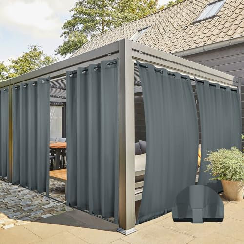 Rideau Extérieur Lot de 2 Rideau pour Pergola Occultant Résistant aux Intempéries avec Oeillet, Rideaux pour Tonnelle, Balcon, Terrasse, Rideaux avec Passants en Bas, H213 x L254 cm, Gris Foncé
