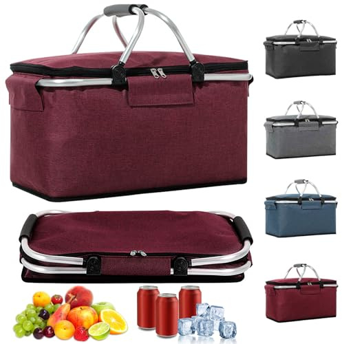 Hengrongshen 18L Einkaufskorb Faltbar, Einkaufskorb mit Kühlfunktion, mit Deckel, Korb Einkaufen, Kühlkorb Klappbare, Kühlbox Tragbare, Tragekorb, Isoliert für Reisen, Picknick, Einkaufen