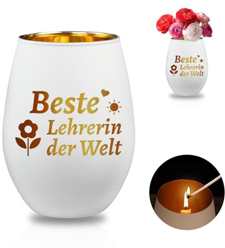 LIHIQIYA Klein Weihnachts Geschenk Erzieherin, Lehrerin Windlicht mit Gravur Beste Lehrerin der Welt, Danke Geschenkidee für Erzieherin Tagesmutter, Wichtelgeschenke für Frauen Kindergarten Lehrer