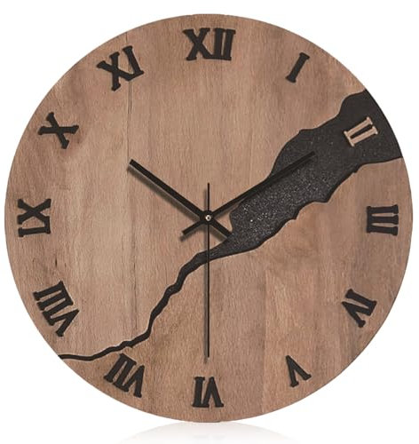 Wanduhr ohne Tickgeräusche, 30cm Wanduhr Holz Modern, Küchenuhr Leise, wanduhr groß für Wohnzimmer Schlafzimmer Büro Schule Kinderzimmer, Wall Clock Vintage Dekoration Lautloses Quarzwerk, Braun