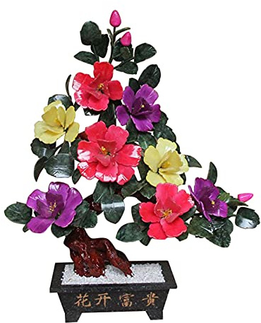 ASerZenith Artificial Trees Pot Plants Feng Shui Tabletop Bonsai Tree with Jade Stone Flower Money Tree Artificia Flower Jade Bonsai for Home Office Decor
