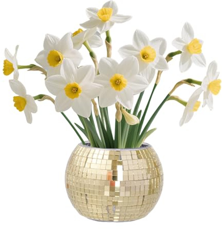 Qwrqwr Kleine Discokugel Vase Goldene Disco Kugel Pflanzgefäß Mini Pflanztopf für Kakteen Kräuter und Fenster Silberne Spiegelglas-Dekorvase 3.94 * 3.15 Zoll (1, Goldene)
