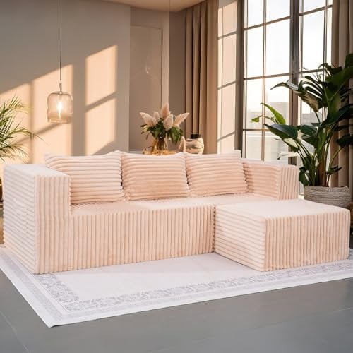 Meulbaty Modulares Ecksofa mit Schlaffunktion | L-Form Couch fürs Wohnzimmer | 3-Sitzer Sofabett (250x93 cm) | Eckcouch mit 3 Kissen | Moderne Schlafcouch,Khaki