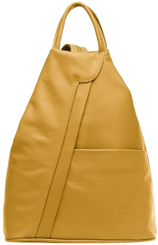 Caspar 2in1 Leder Rucksack Schultertasche Sportlich Elegante Damen Handtasche - SIGNATURE LINE - Modell No.782 - Made in Italy, Farbe:curry, Accessoires:One Size