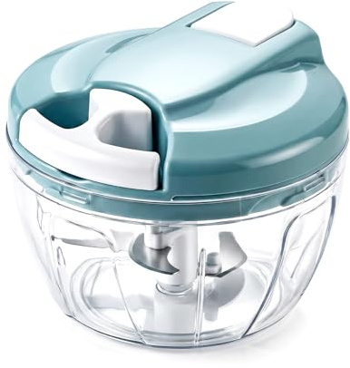 Garlic Chopper Mini Food Processors Crusher Stainless Steel Hand Pulled Onion, Ginger, Chili Cutter Manual Fast Cut Household Portable Kitchen Supplies (Light Blue, 3.8 inch)