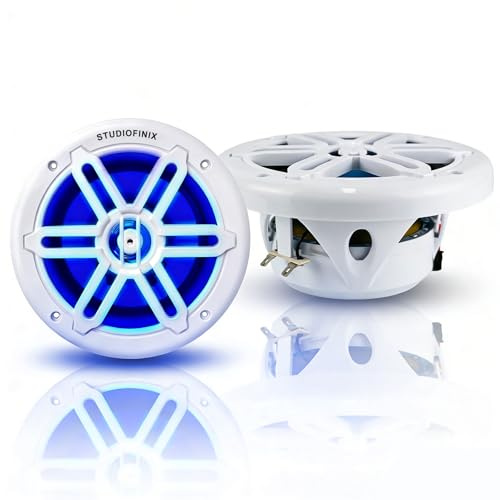 STUDIOFINIX Altoparlanti Nautici 5,25 Pollici 500W con Luci LED, Diffusori a 2 Vie Resistenti agli Agenti Atmosferici, Ideali per Barche, ATV, UTV (Coppia, Bianco)