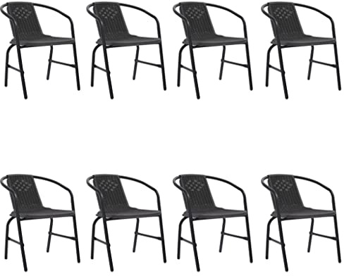 Owoxanthellate 8er Set Schwarze Stapelstühle Rattan-Optik 62x55x74 cm Stahl/Kunststoff 110 kg Balkon Terrasse