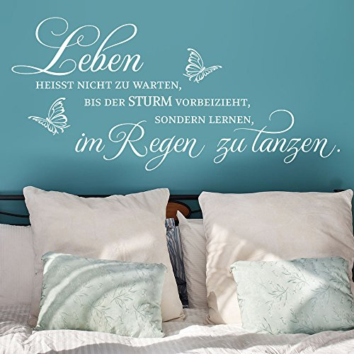 KLEBEHELD® Wandtattoo Leben heißt nicht zu warten | Wandspruch mit Schmetterling | Größe 60x28cm, Farbe silber