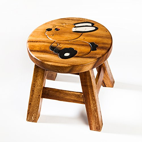 Fairentry Kinderhocker, Schemel, Kinderstuhl massiv aus Holz mit Tiermotiv Hase Kaninchen, 25 cm Sitzhöhe für unsere Kindersitzgruppe