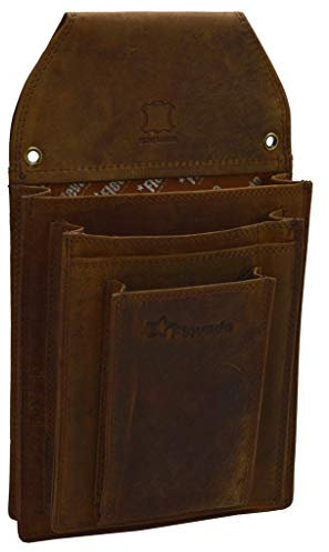 flevado Große Professionelle Taplet iPad mini bis 8 Zoll Gastronomie Kellnertasche Leder schwarz- Wildleder braun für Damen und Herren (braun)