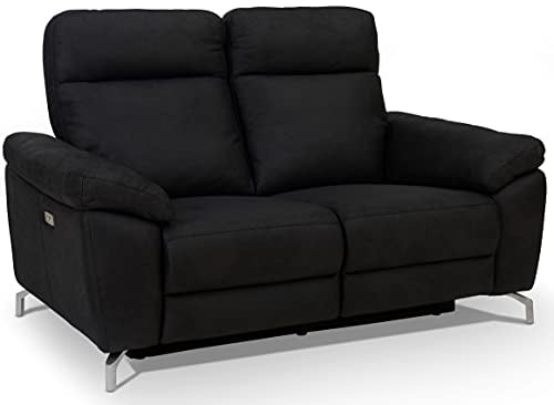 Furnhouse Ibbe Design Schwarz Stoff 2er Sitzer Relaxsofa Couch mit Elektrisch Verstellbar Relaxfunktion Heimkino Sofa Doha mit Fussteil, Federkern, 162x96x101 cm
